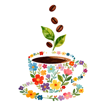 花卉咖啡杯插画设计