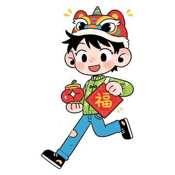 卡通春节小男孩送福图