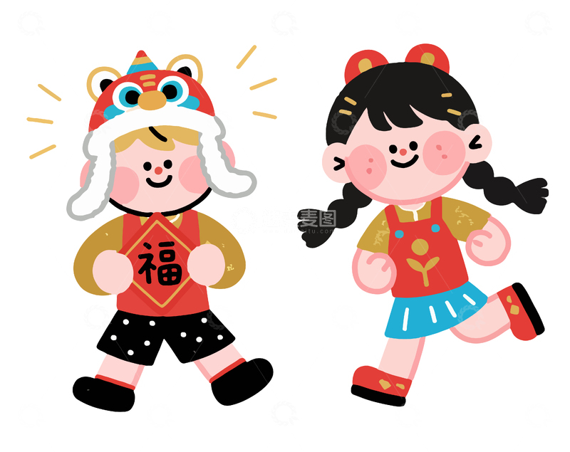 源文件下载【趣麦麦图】-卡通新年人物插画