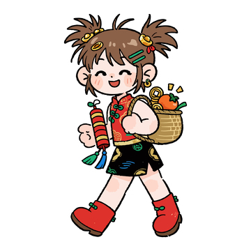 卡通节日女孩喜庆插画