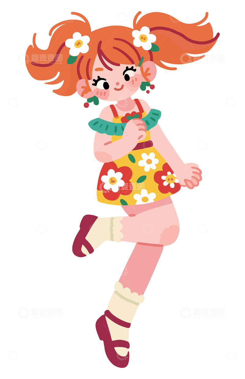 源文件下载【趣麦麦图】卡通少女花朵连衣裙插画