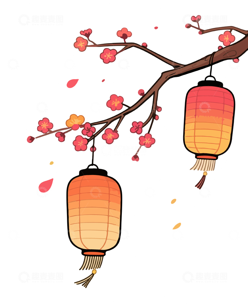 源文件下载【趣麦麦图】中国风梅花灯笼喜庆插画