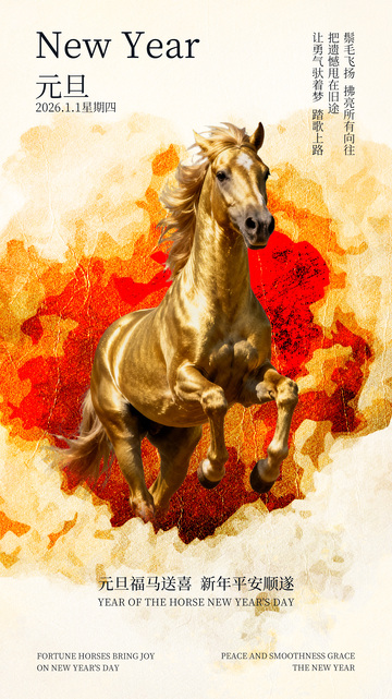 金色马新年祝福海报设计