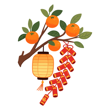 新年庆祝灯笼鞭炮插画