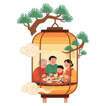 灯笼家庭聚餐插画设计元素