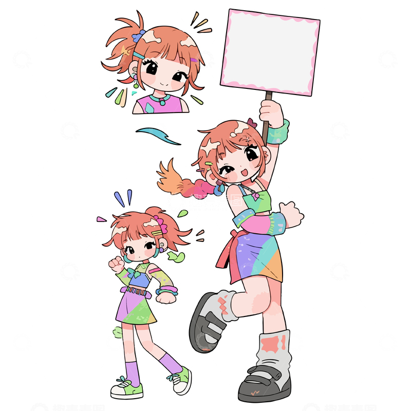 源文件下载【趣麦麦图】-卡通女孩举牌插画设计素材