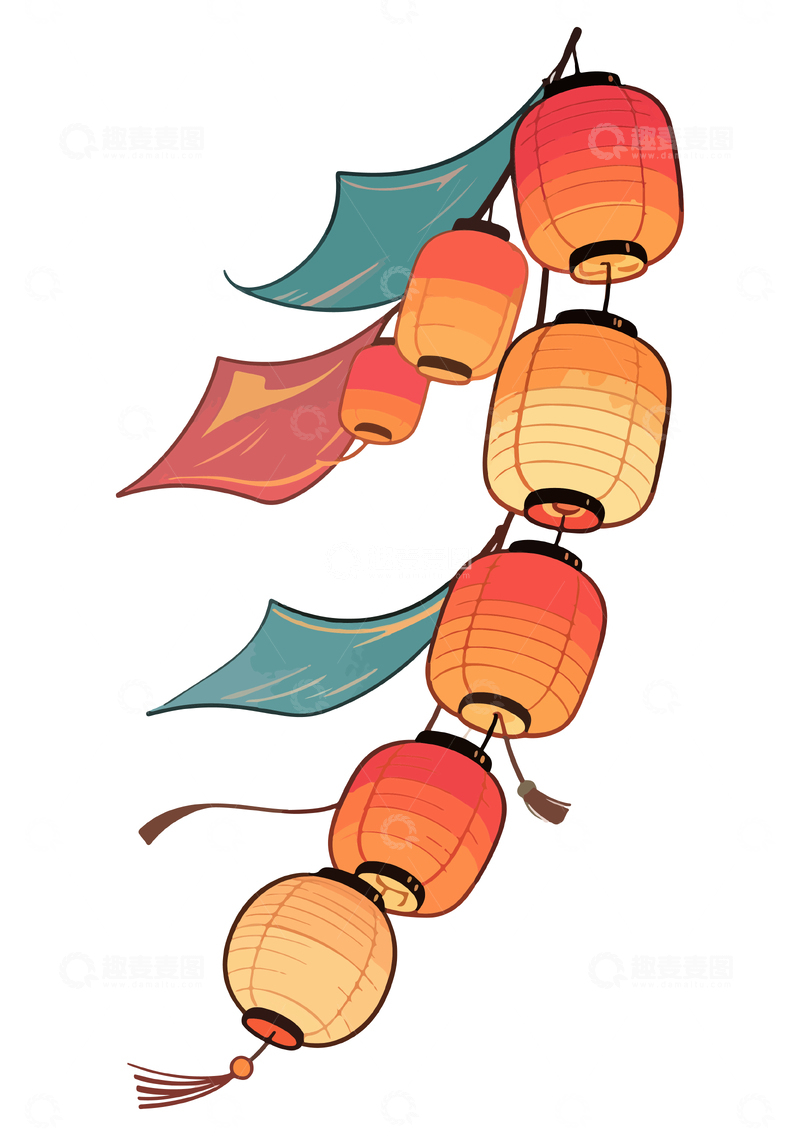 源文件下载【趣麦麦图】-手绘灯笼装饰插画