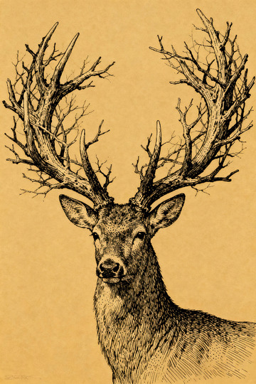 鹿头素描钢笔画2