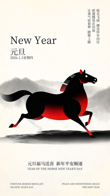 水墨风新年马祝福海报设计素材