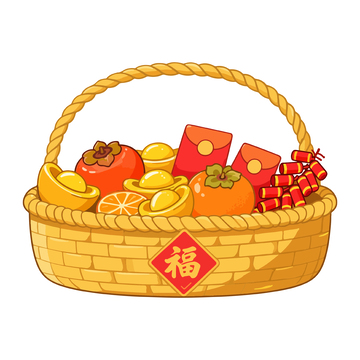 卡通新年礼盒礼品篮设计素材