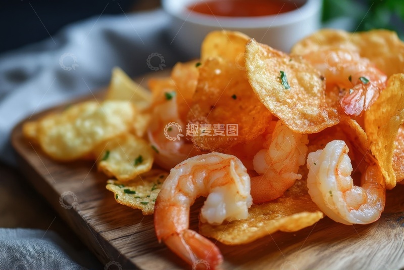 高清大图下载【趣麦麦图】美味的油炸薯片和虾仁