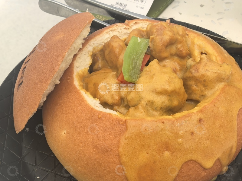 高清大图下载【趣麦麦图】咖喱鸡肉面包美食摄影