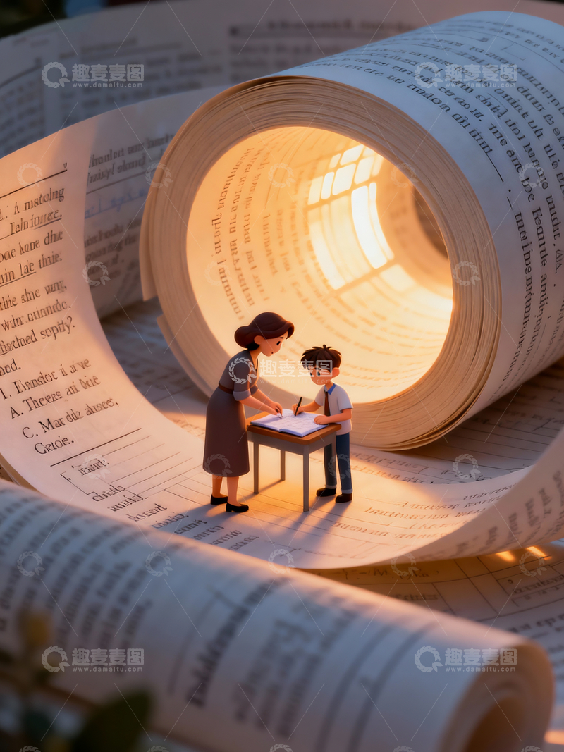 源文件下载【趣麦麦图】微距摄影妈妈辅导孩子功课3