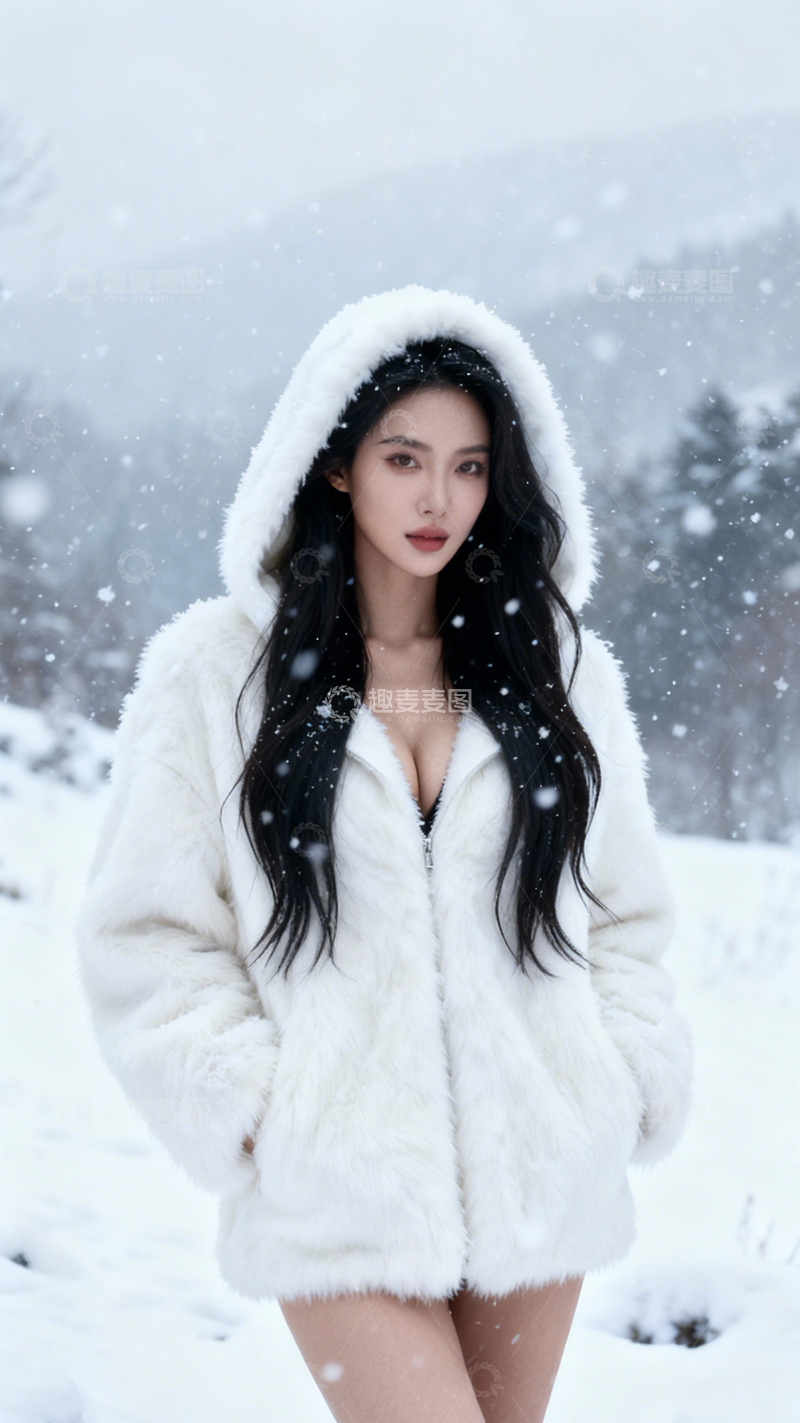 高清大图下载【趣麦麦图】连帽毛绒外套冬日慵懒3