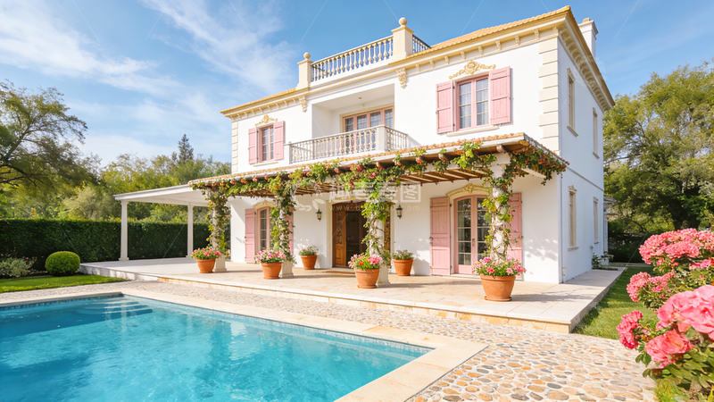 高清大图下载【趣麦麦图】地中海风情别墅度假景观泳池派对风景区