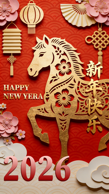 新年贺岁金马剪纸设计图