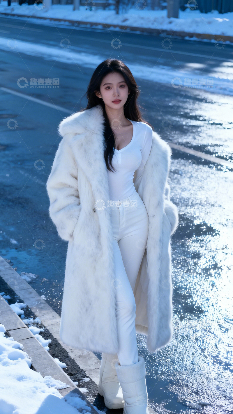 高清大图下载【趣麦麦图】纯白皮草大衣高级时尚3