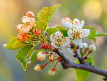 盛开的白色花朵和绿叶摄影图