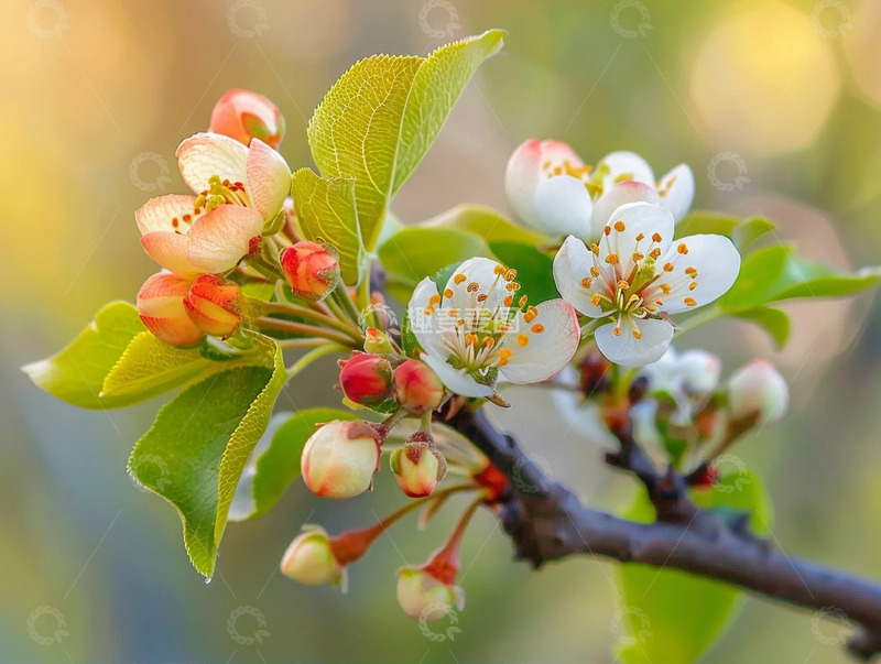 高清大图下载【趣麦麦图】盛开的白色花朵和绿叶摄影图