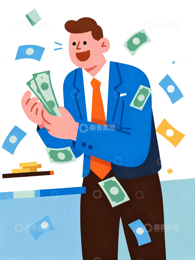 源文件下载【趣麦麦图】扁平风格一个数钱的男人1