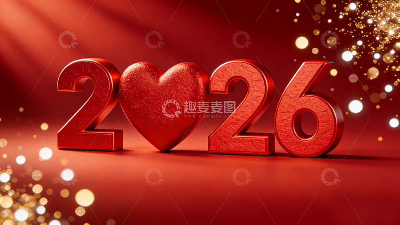 高清大图下载【趣麦麦图】红色爱心2026新年祝福图片