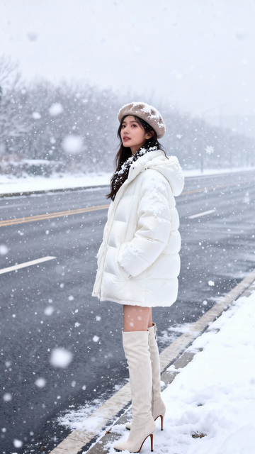 暖白雪路温柔简约1