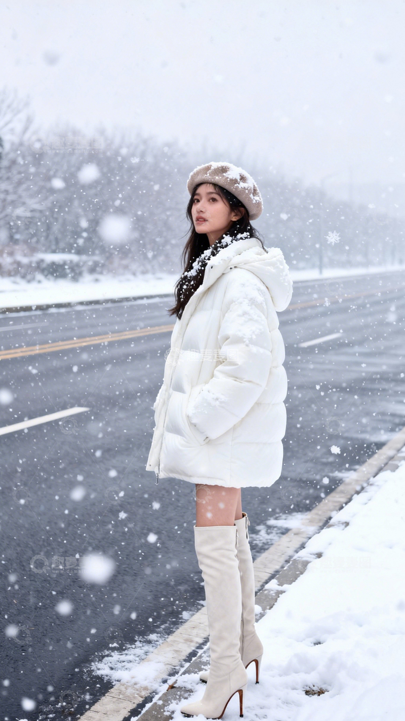 高清大图下载【趣麦麦图】暖白雪路温柔简约1