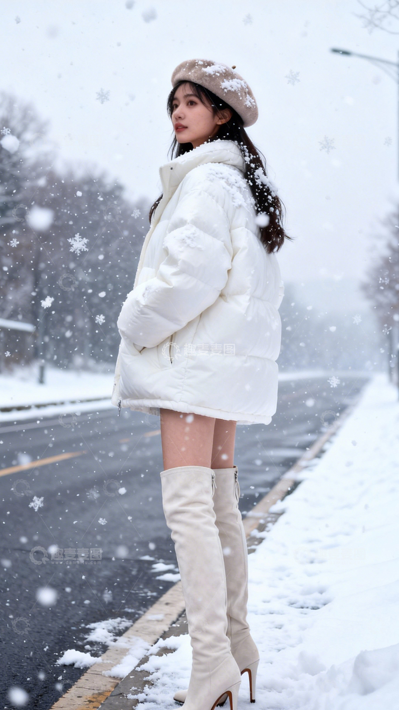 高清大图下载【趣麦麦图】暖白雪路温柔简约3