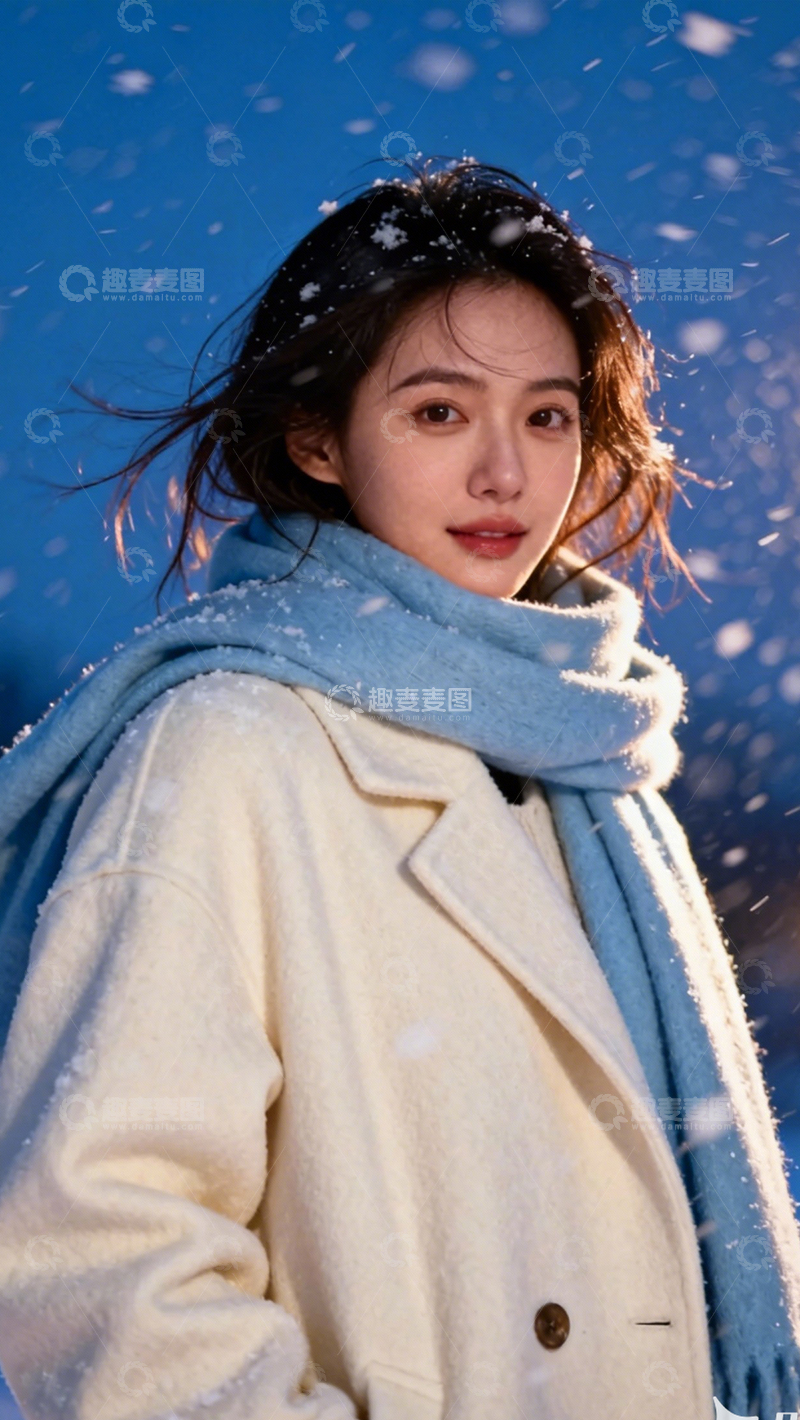 高清大图下载【趣麦麦图】浅蓝冬装清新氛围感3