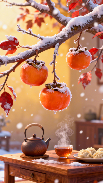 雪柿暖茶冬日温馨3