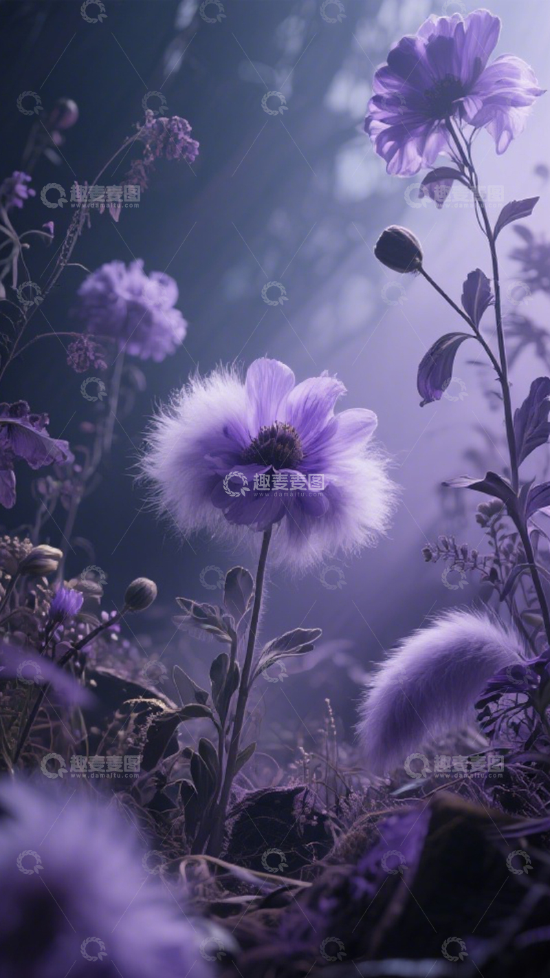 高清大图下载【趣麦麦图】紫雾花境梦幻柔和1