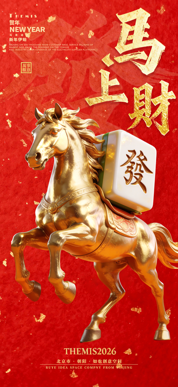 马上發財春节元旦新年金马海报