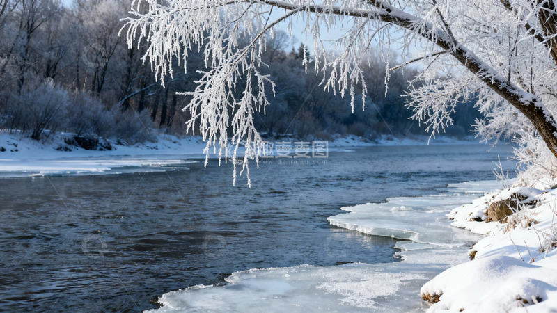 高清大图下载【趣麦麦图】冬日河流雪景风光摄影