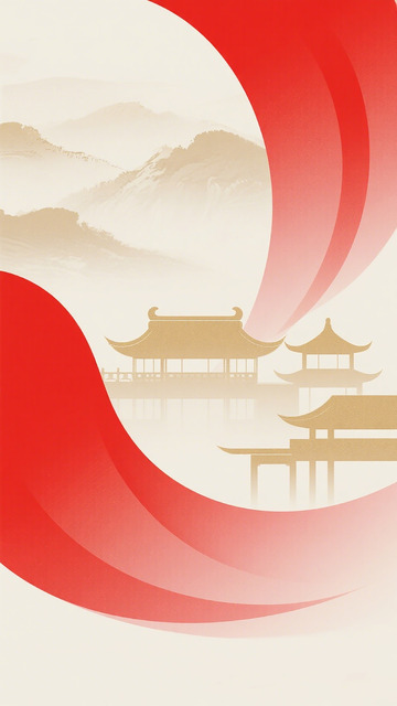 东方艺术风格建筑山水图