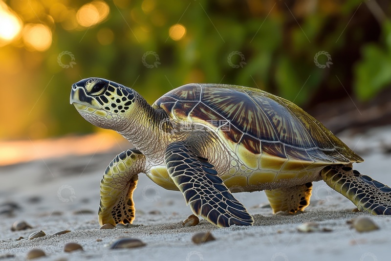 高清大图下载【趣麦麦图】沙滩上爬行的一只乌龟