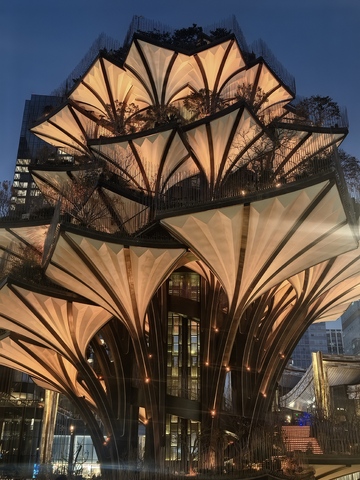 未来感建筑几何结构夜景摄影