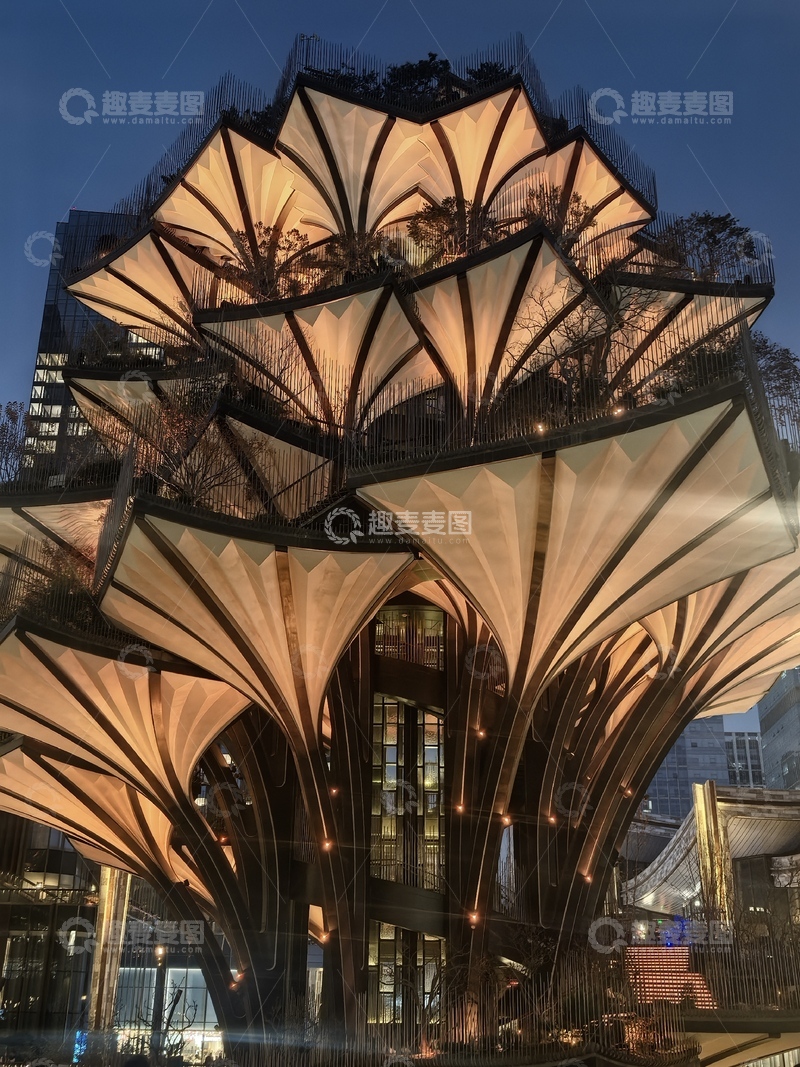 高清大图下载【趣麦麦图】-未来感建筑几何结构夜景摄影