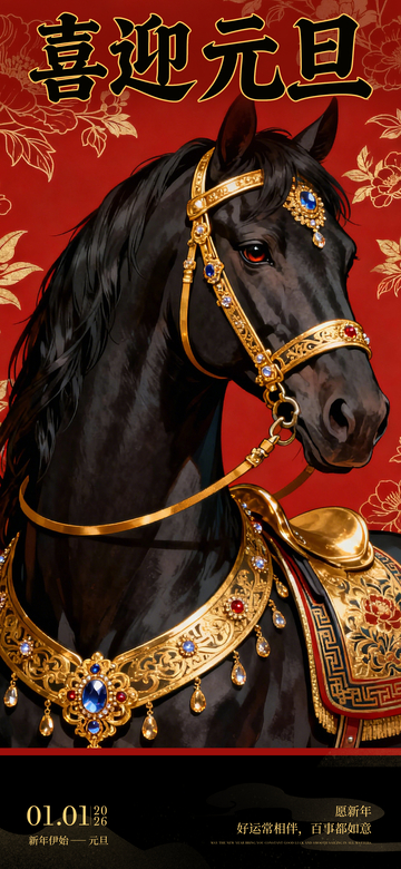 喜迎元旦骏马图