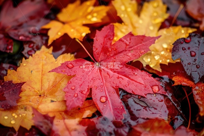 高清大图下载【趣麦麦图】地面上的红色落叶