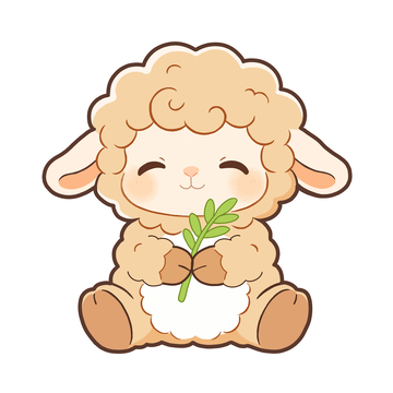 可爱卡通小羊吃草贴纸素材