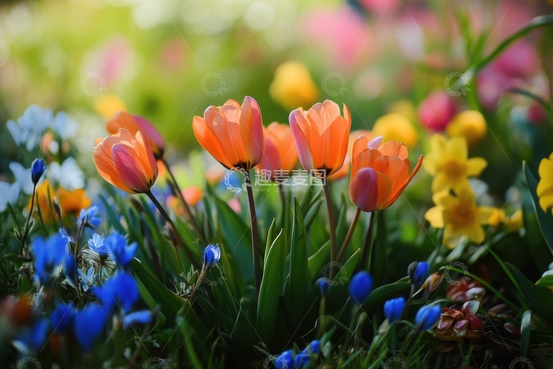 高清大图下载【趣麦麦图】一丛盛开的郁金香植物