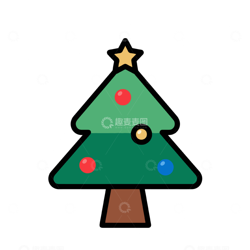 源文件下载【趣麦麦图】卡通风格圣诞树装饰矢量插画