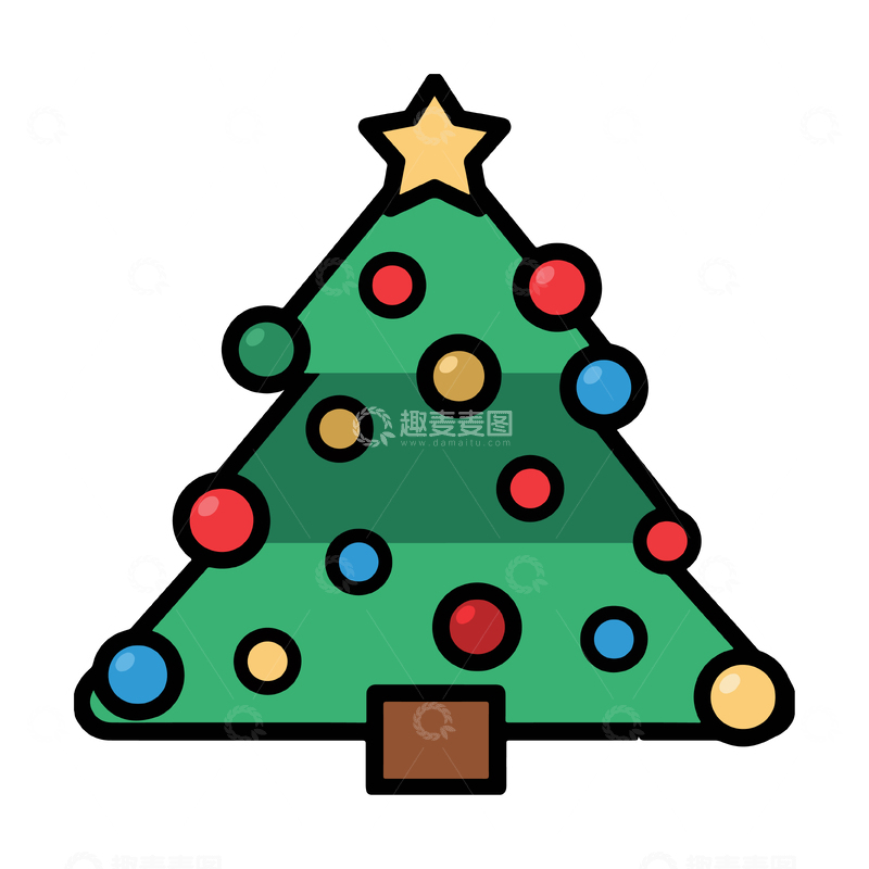 源文件下载【趣麦麦图】卡通风圣诞树节日装饰矢量素材