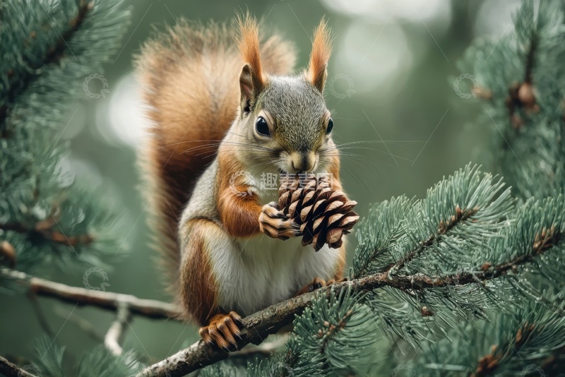 高清大图下载【趣麦麦图】抱着松果的一只松鼠