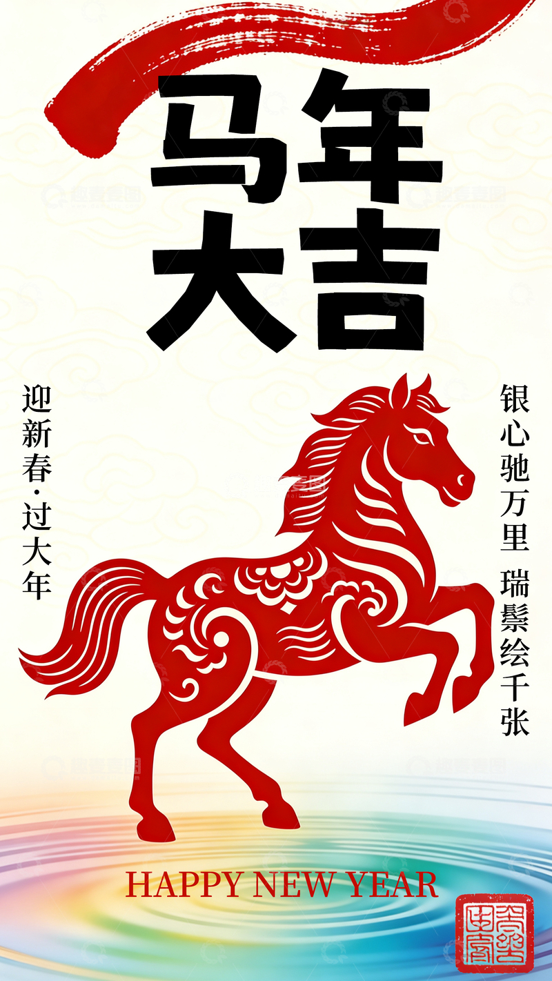 源文件下载【趣麦麦图】-马年大吉喜庆新年海报设计素材