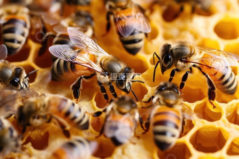 高清大图下载【趣麦麦图】蜜蜂在蜂巢里劳作
