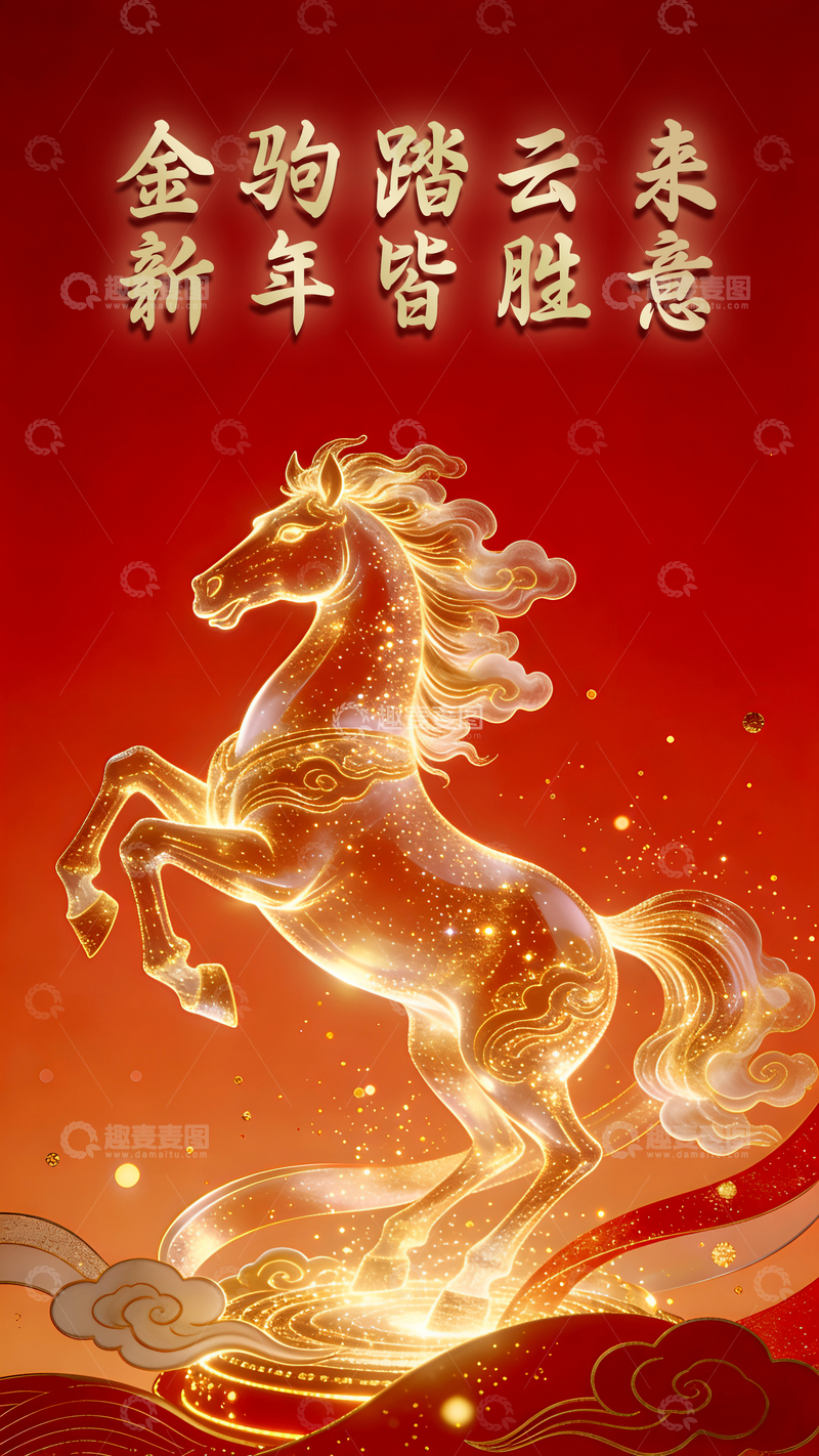 源文件下载【趣麦麦图】金光闪闪马踏云新年祝福图片
