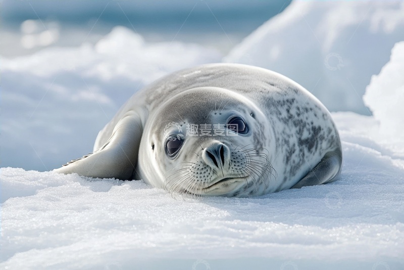 高清大图下载【趣麦麦图】趴在冰块上的一只海豹