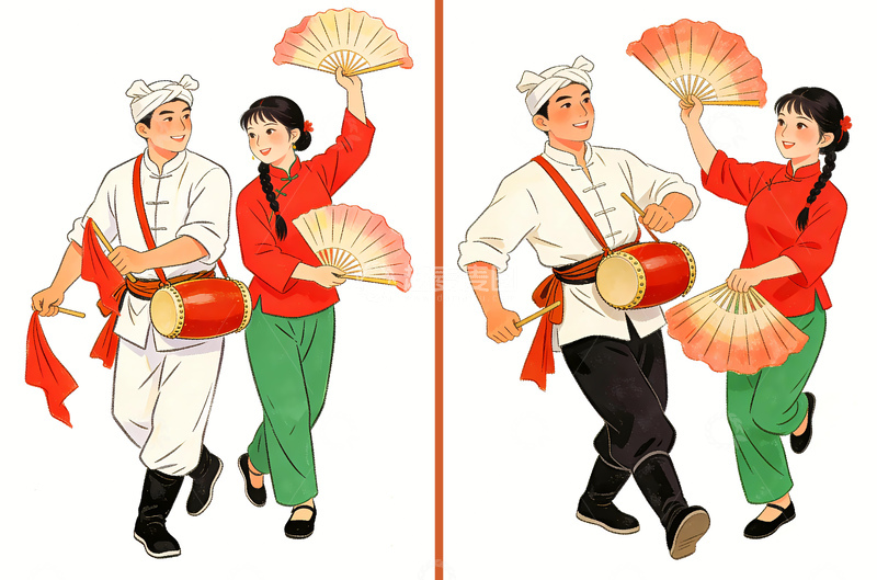 高清大图下载【趣麦麦图】扭秧歌的陕北人