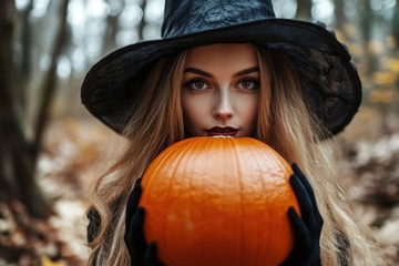 拿着一个南瓜的女巫